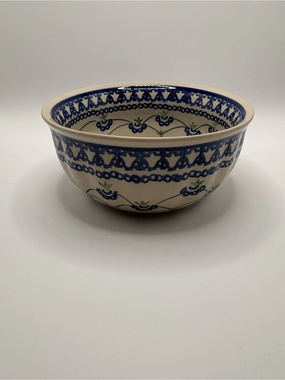 Hand-Painted Ceramic Bowl in Blue and White Polish Pottery Ceramika Artystyczna